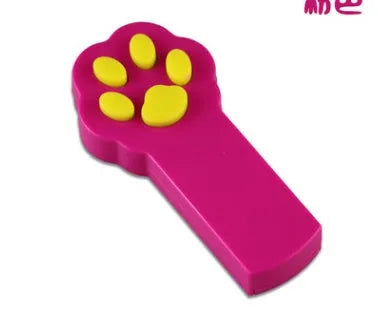 Automatic red laser pointer pet toy in cat paw design with pink paw pads, black colour, measuring 10 cm