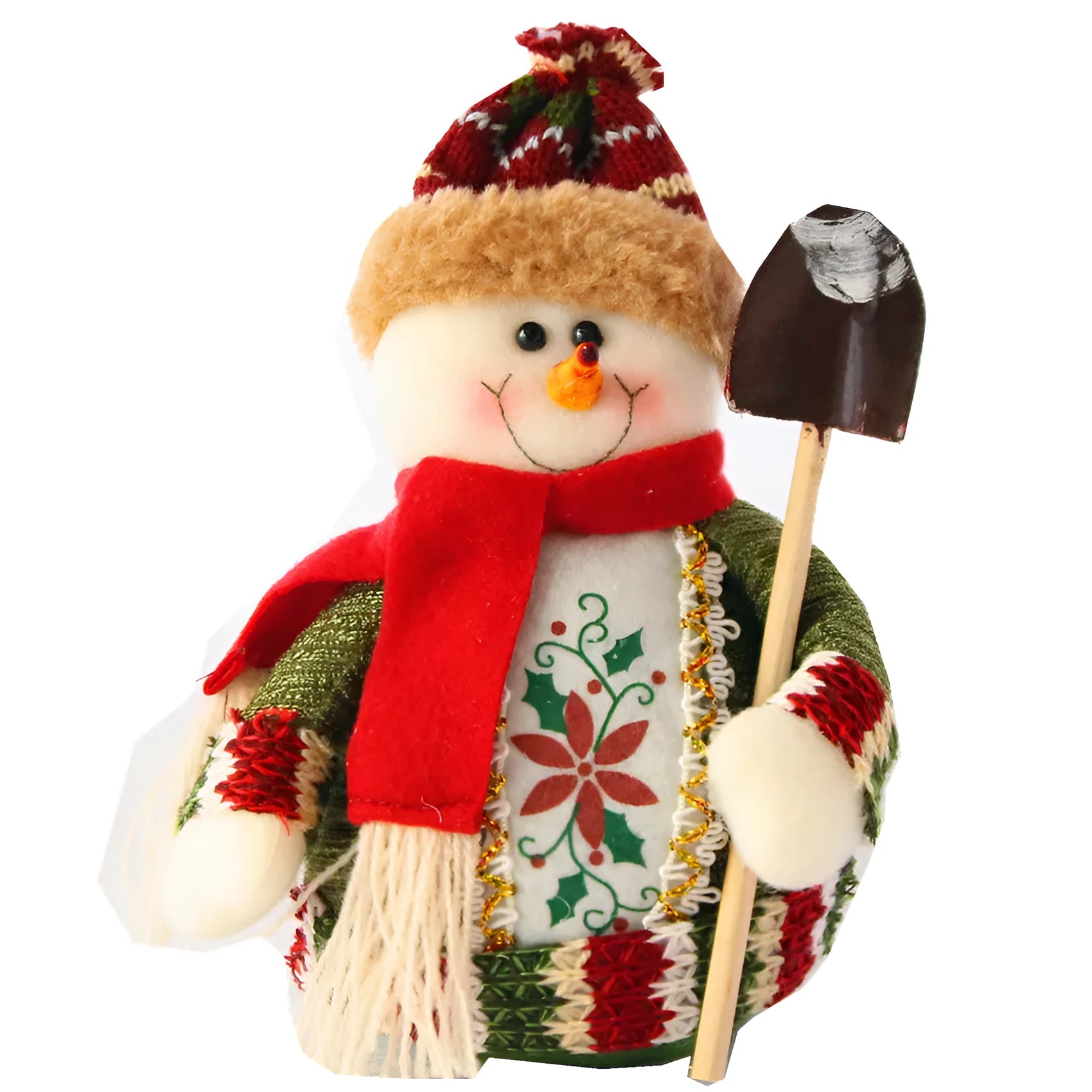 Red flannel Christmas snowman decoration measuring 18 by 13 centimetres