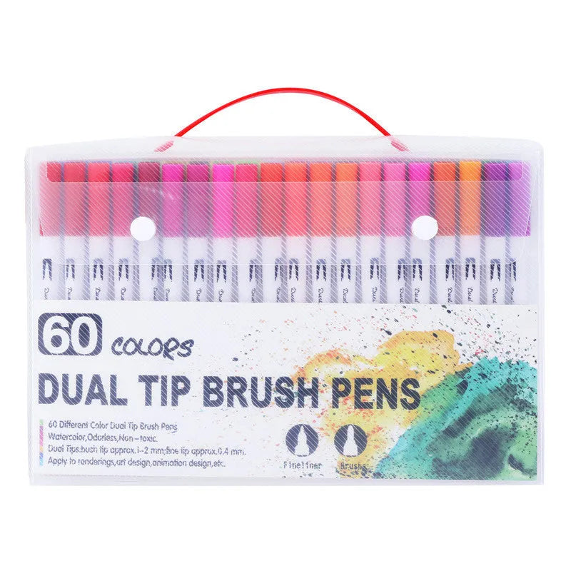 Watercolour pen sets in plastic cases showing 48, 60, 72, and 100 colour options for artists