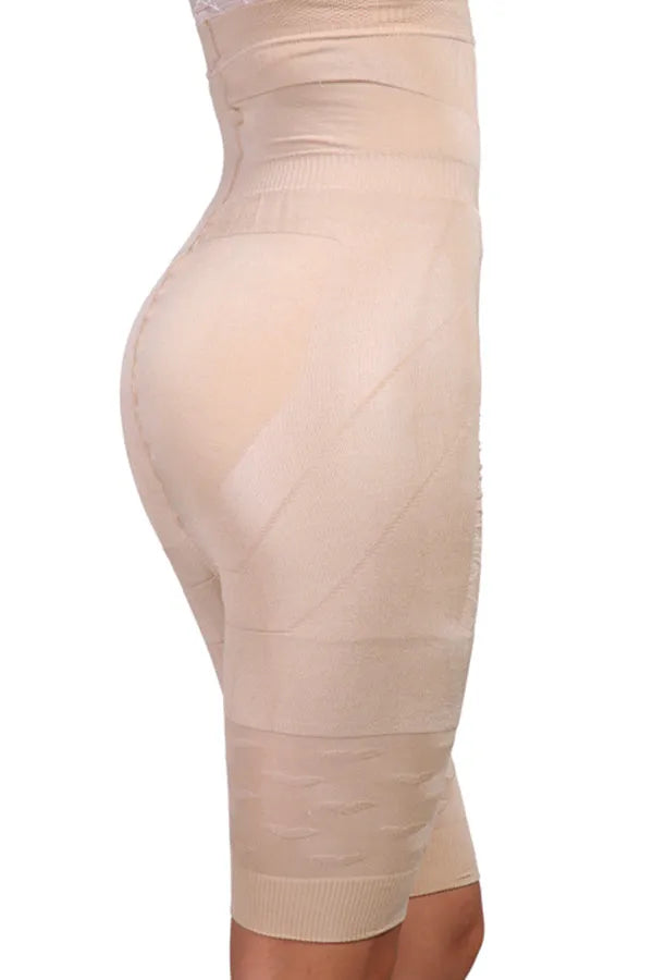 Women's seamless high-waist shapewear short in black on a mannequin, showing tummy control design.