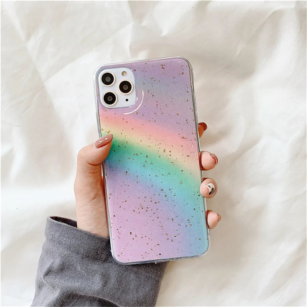 Rainbow gradient iPhone case with colourful stripes in Japanese Korean style design