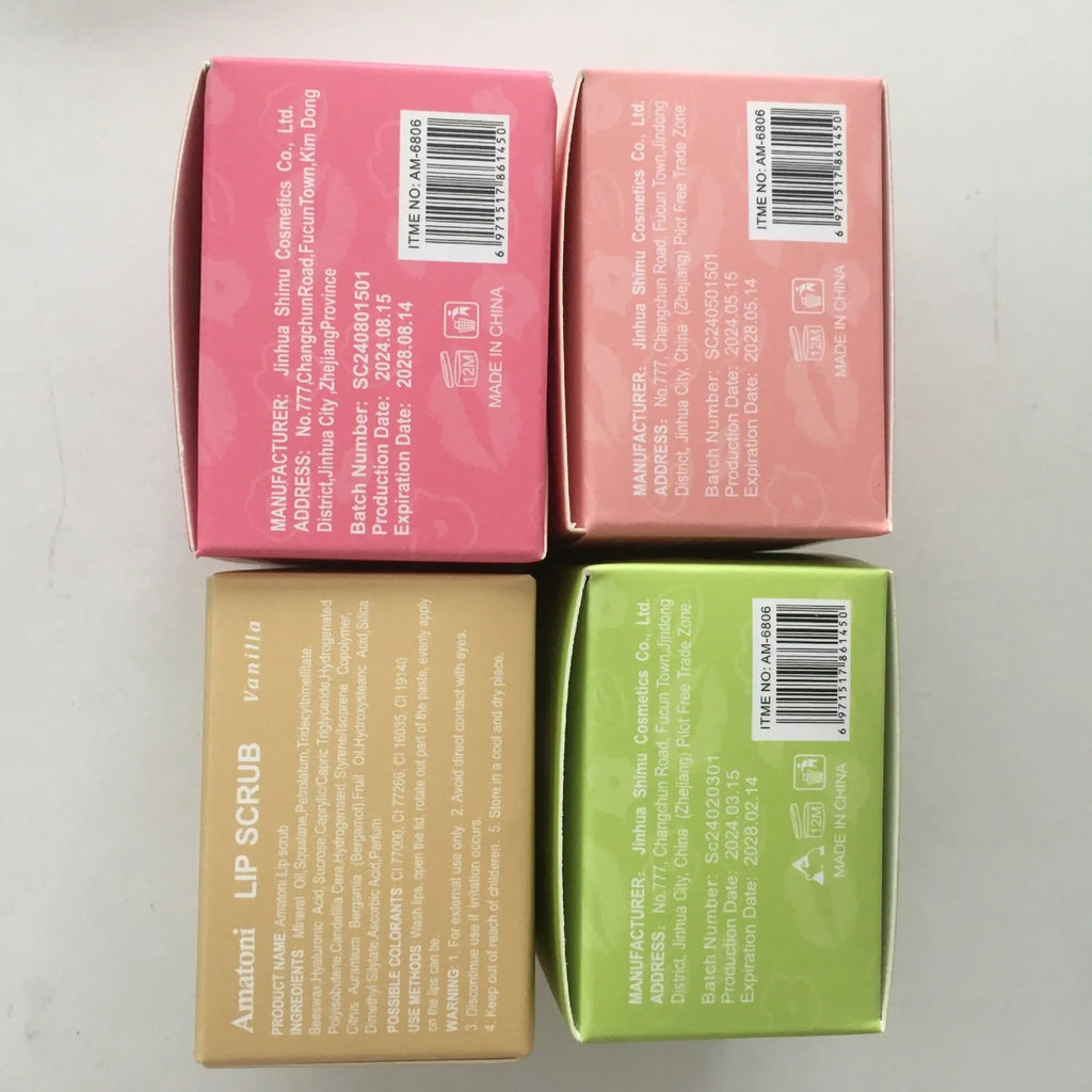 Pot of Amatoni fruit flavour lip scrub cream for exfoliating and moisturising lip care.