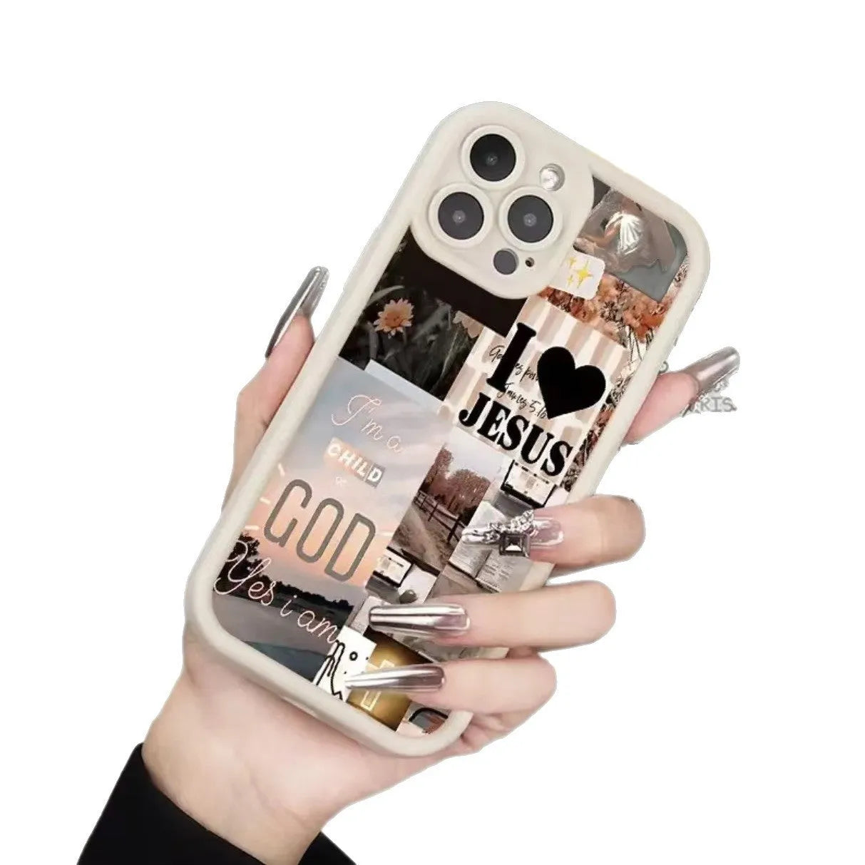 White frosted TPU phone case for Apple iPhone with poster design and built-in bracket