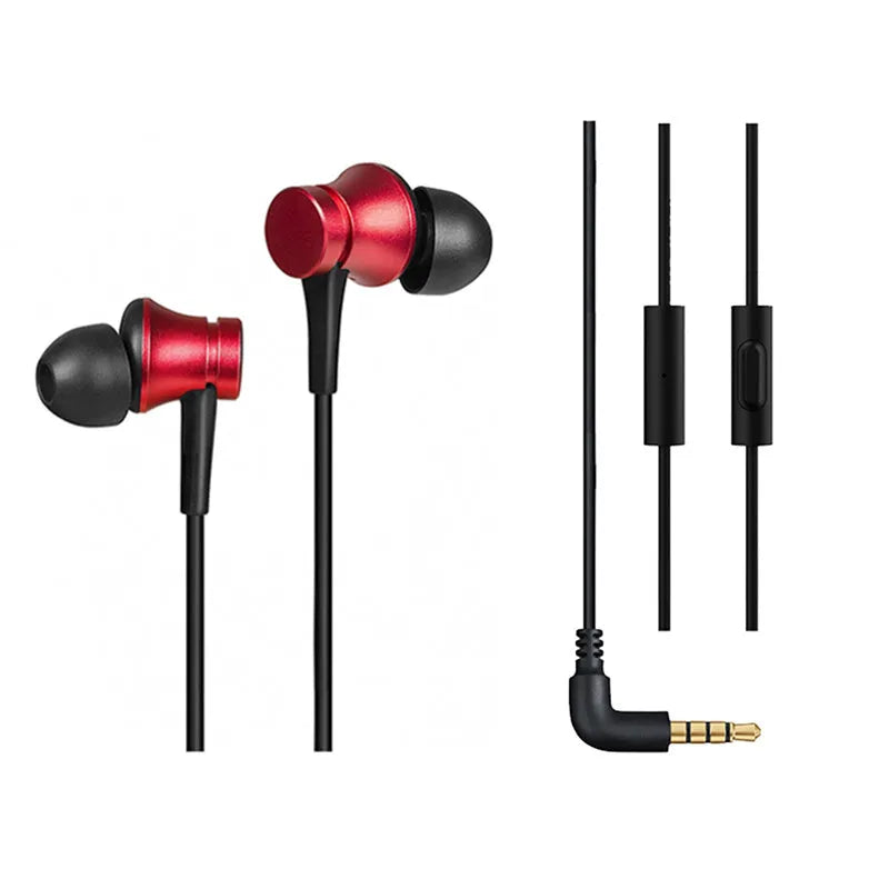 Wired piston in-ear headphones with 3.5mm connector in black blue red colour options