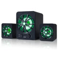 U-2600 2.1 USB computer speaker with glowing colourful lights showing green colour option