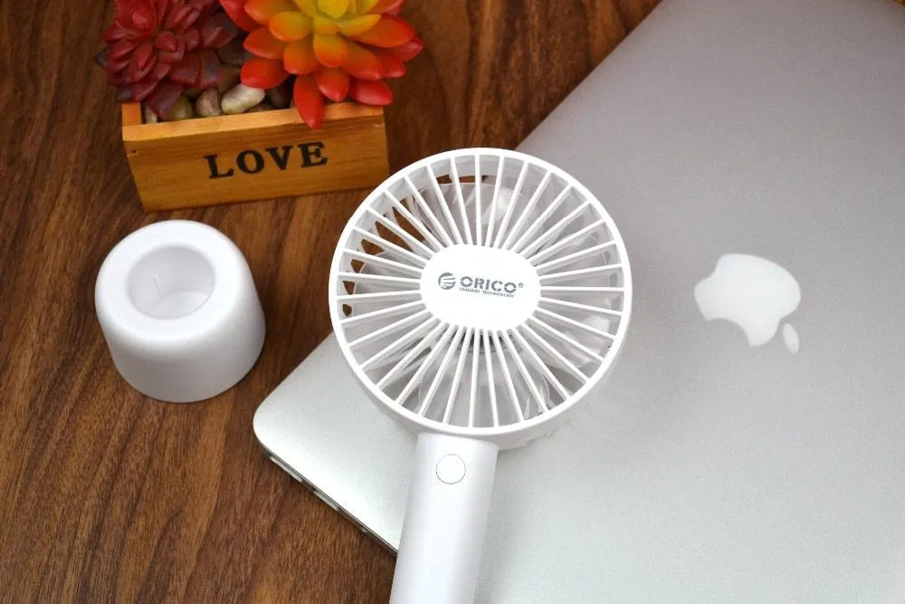 ORICO FH1 white USB rechargeable desk fan with handheld portable design and three-speed control