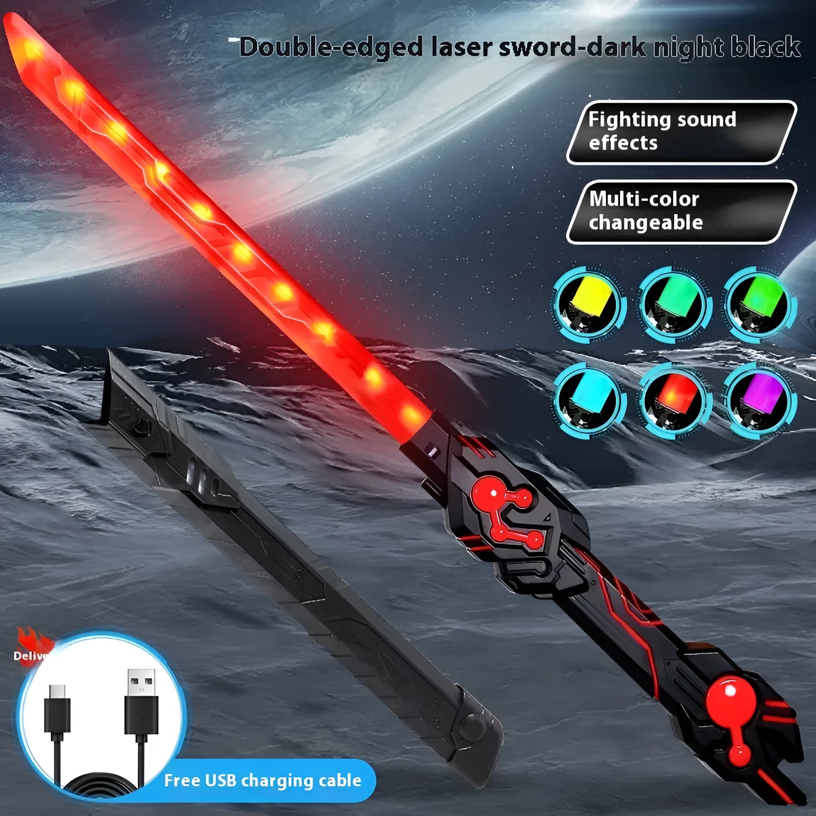 Thunder Flame double-edged retractable laser toy knife in ABS plastic, educational Children's Day gift, multiple colour styles