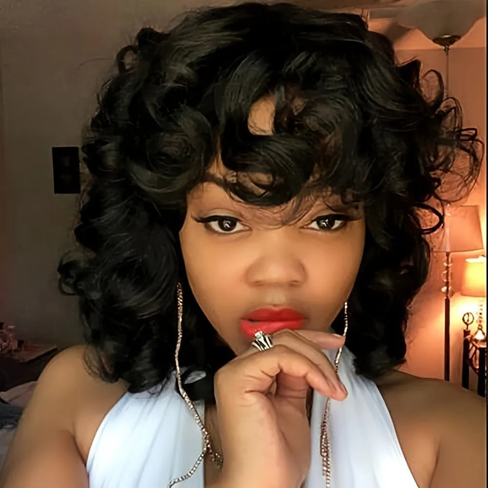 Black synthetic Afro wig with long curly hair in exotic African style