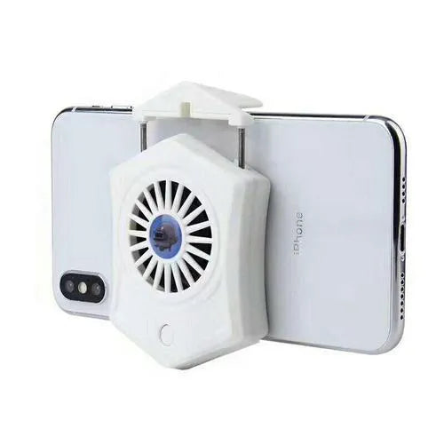 Black mobile phone cooling radiator with USB cable attached to smartphone during gaming
