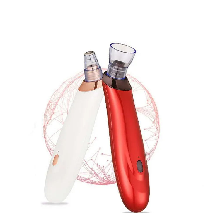Handheld electric blackhead extractor tool with multiple nozzle tips in black colour