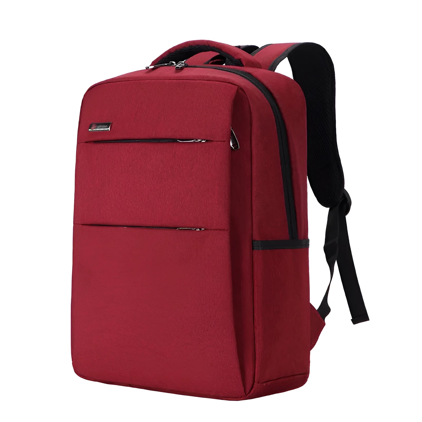 Waterproof rechargeable laptop backpack in black showing shoulders style design with Oxford cloth construction