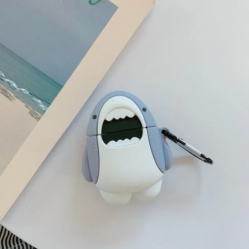 Shark fin silicone protective cover for Apple AirPods 1 and 2 wireless earbuds in decorative colours