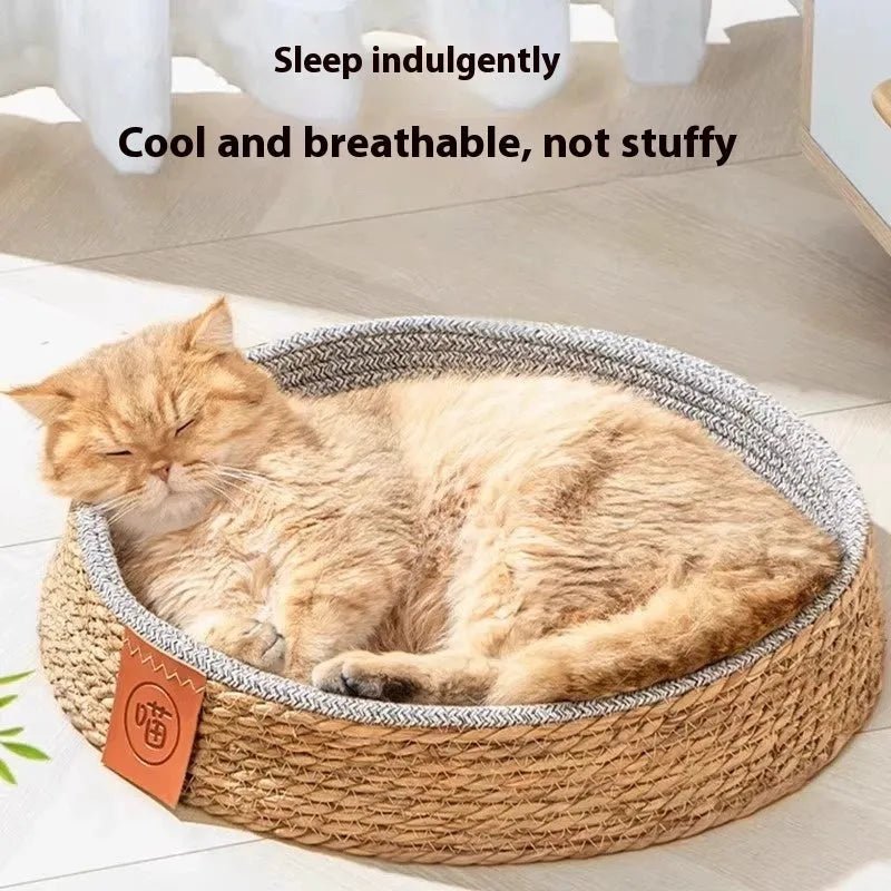 Rattan woven cat bed nest available in four sizes for indoor feline sleeping