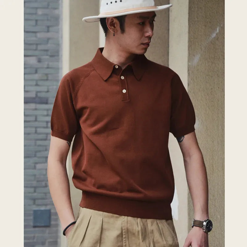 Retro slim fit cotton short-sleeved T-shirt shown in dark brown colour