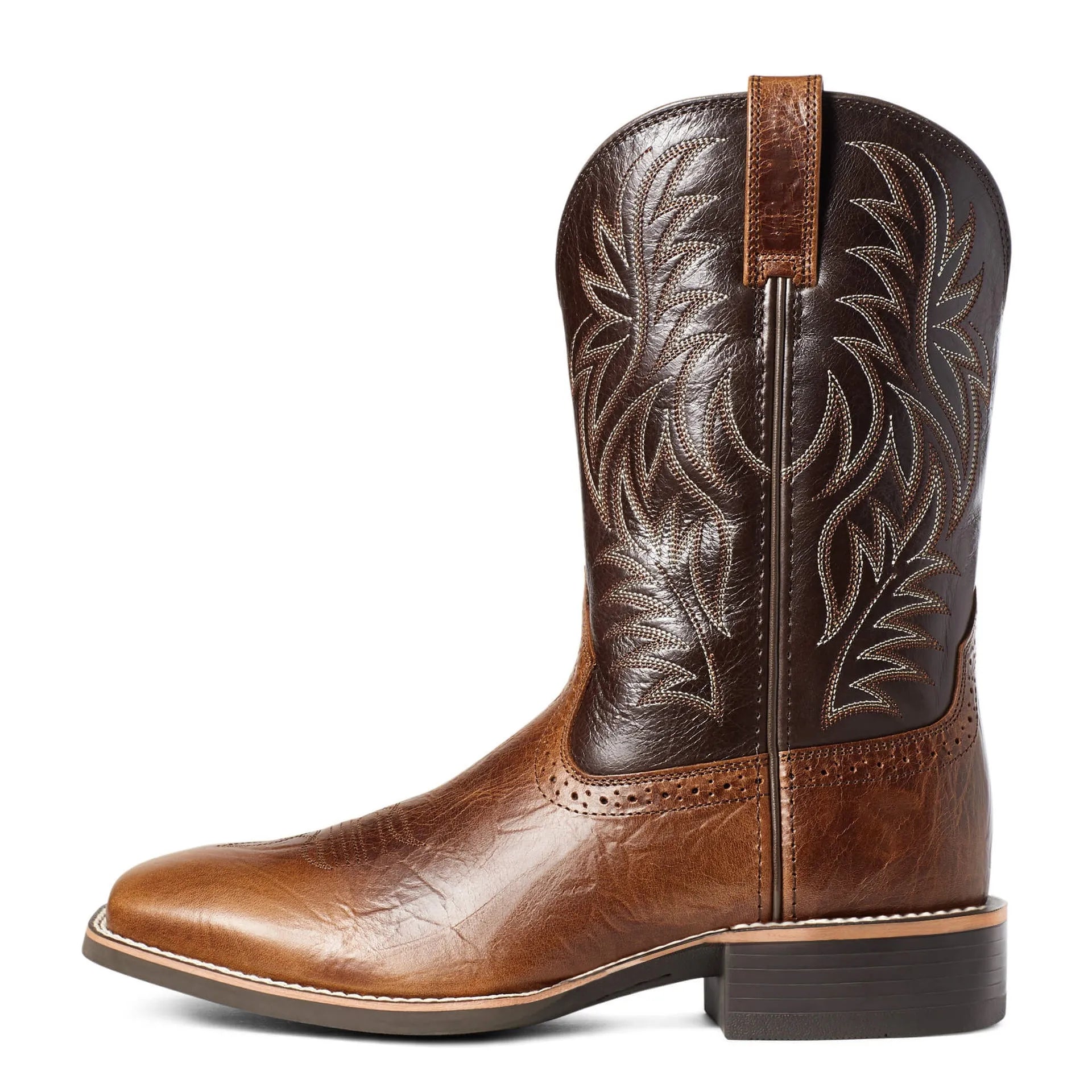 Men's black embroidered western cowboy boots with square toe and decorative stitching