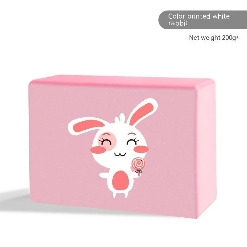 High-density EVA foam yoga block in assorted colours and prints, showing two thickness options for yoga and dance.