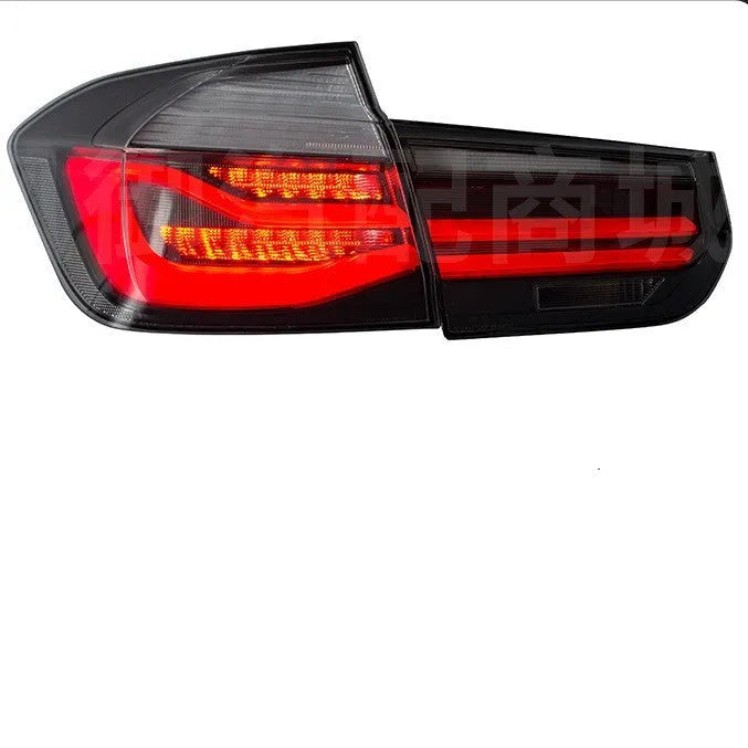 BMW 3 Series tail light assembly with LED streamer pattern in red or smoked black for 2012-2015 models