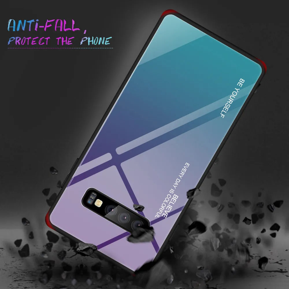 Gradient glass phone case for Samsung S20 S10 S9 S8 Plus Ultra in solid colour black with TPU and tempered glass back cover