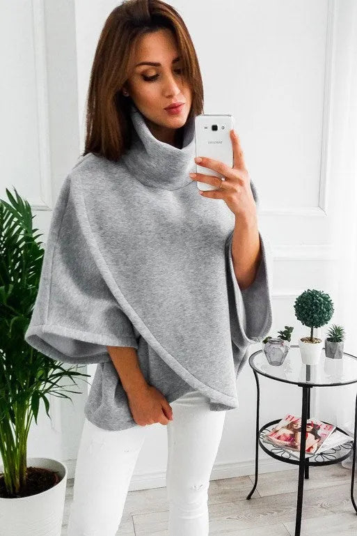 Women's black batwing cardigan sweatshirt with extended length and stitching details