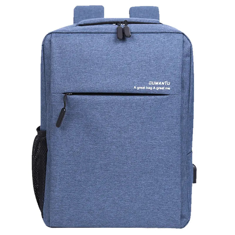 Waterproof rechargeable laptop backpack in black showing shoulders style design with Oxford cloth construction