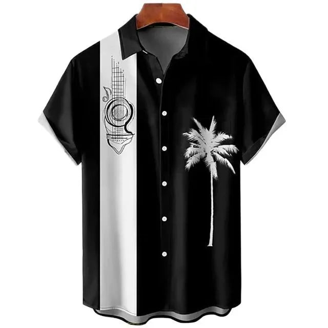 Men's slim fit short sleeve shirt with detailed 3D floral pattern digital printing