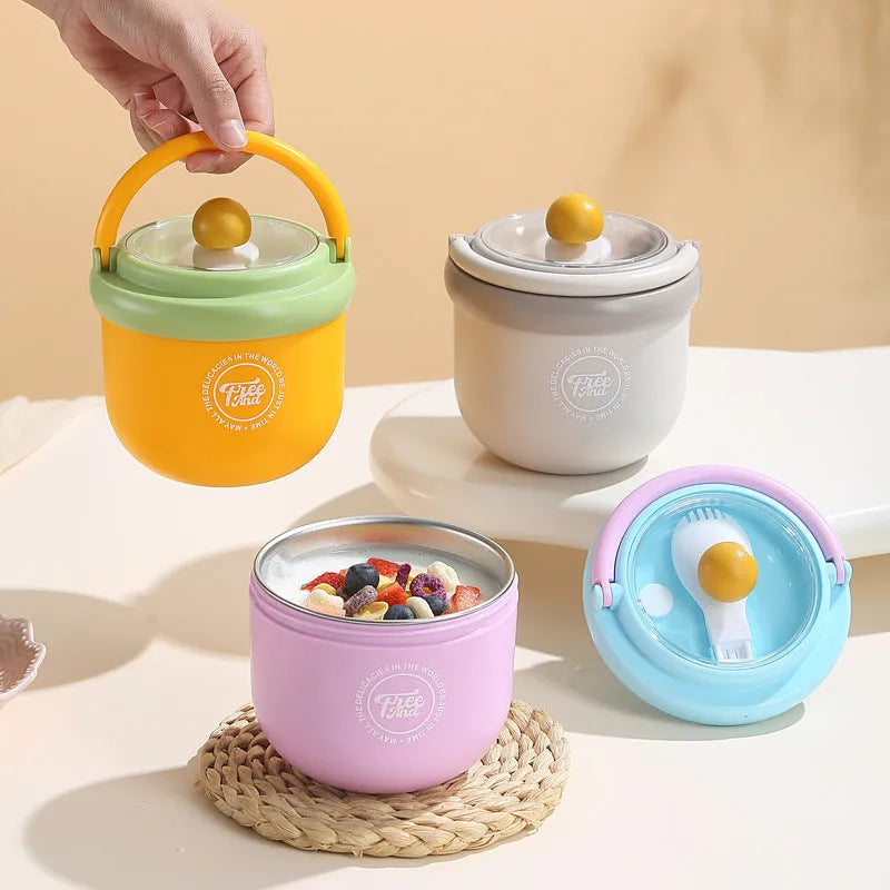 Insulated portable milk cup with lid and spoon in dopamine grey, 500ml 304 stainless steel version