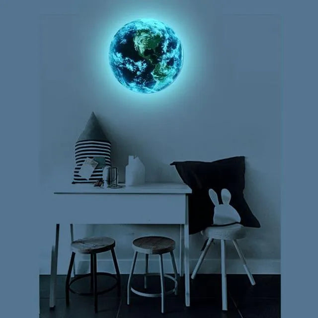 Glow in the dark 3D Earth planet wall sticker in 10cm, 20cm, and 30cm size options.