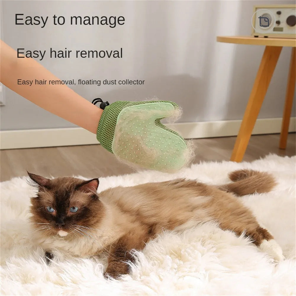 Pet grooming glove for hair removal in dark blue colour showing mesh fabric texture