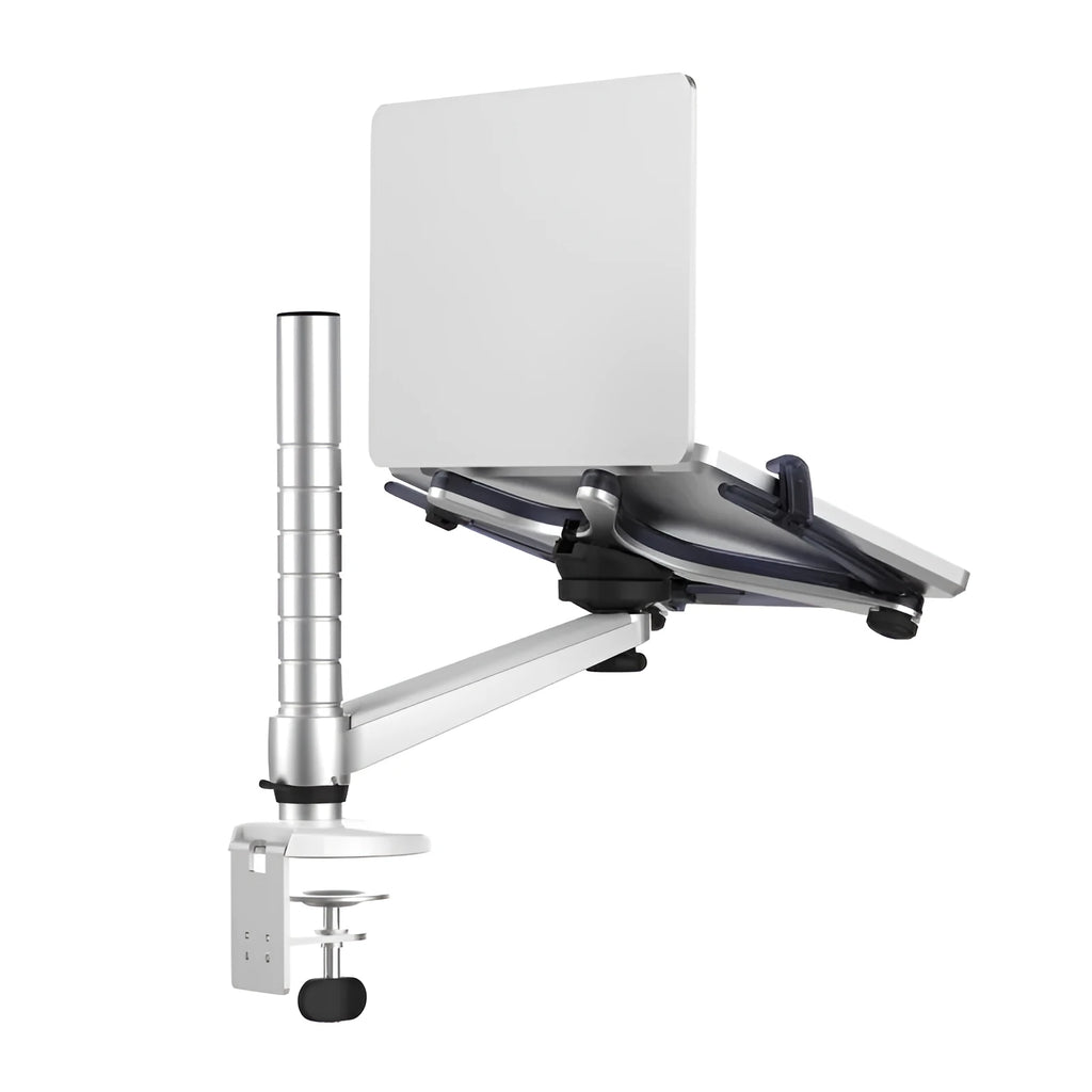 OA-1 aluminium alloy laptop stand with height adjustable arm and rotating platform on a desk