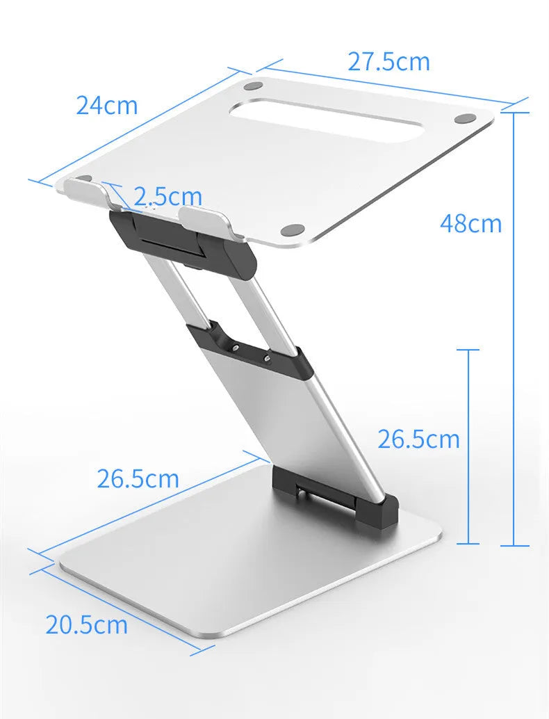 Silver folding double-arm stepless laptop stand for 17 inch notebooks on a desk
