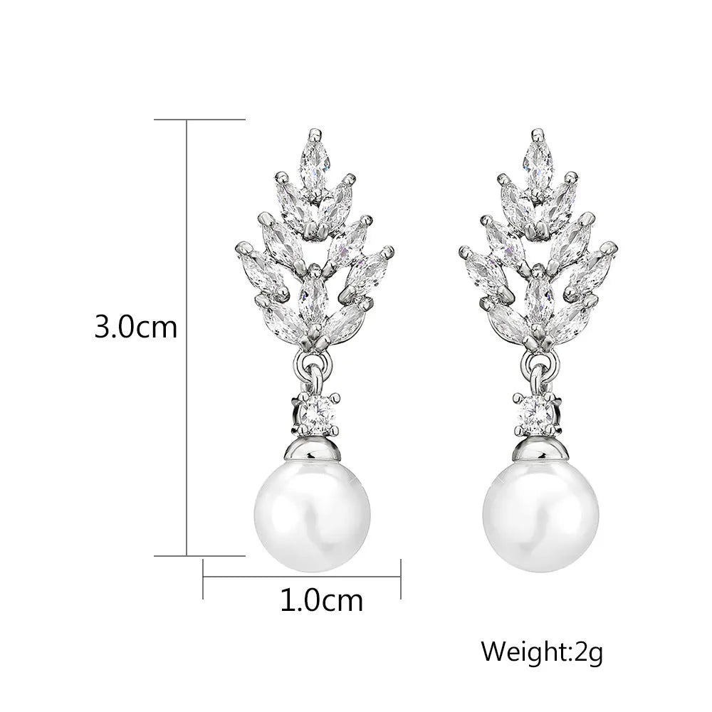 Geometric floral earrings with micro zircon inlay in gold, platinum, or rose gold plating