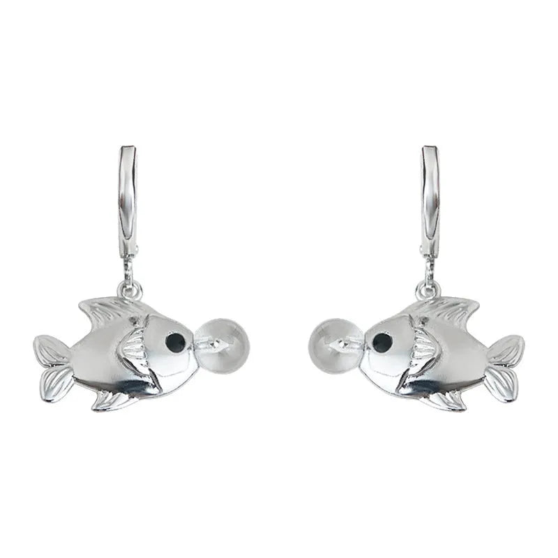 A pair of copper fish earrings with an electroplated goldfish bubble design.