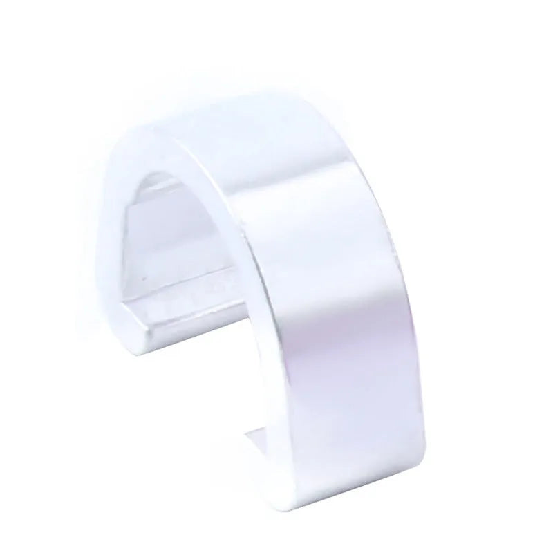 Set of ten small aluminium alloy C-shaped buckles in assorted colours including black, blue, gold, and pink.