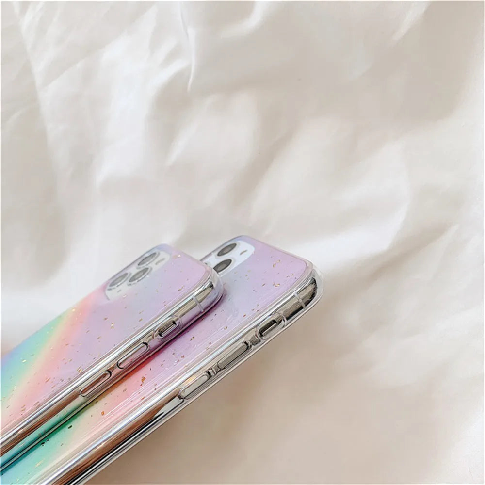 Rainbow gradient iPhone case with colourful stripes in Japanese Korean style design