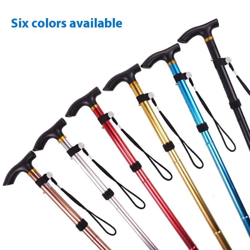 Aluminum folding walking cane extended to show adjustable shaft and rubber tip