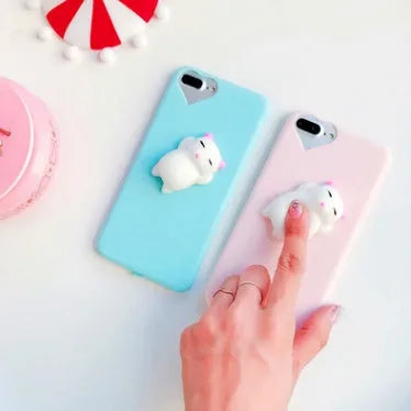 Soft silicone iPhone case with 3D cartoon cat design in blue colour