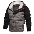 Men's grey cardigan jacket with cotton filling, zip front, loose fit, plain polyester fabric, hit colour design, Asian sizing