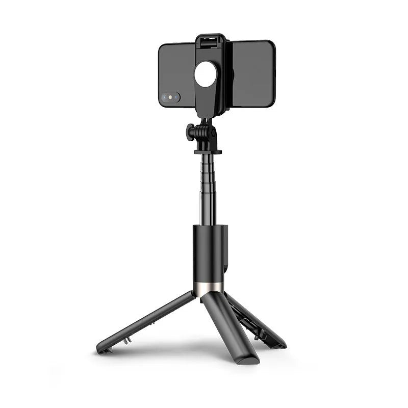 Black aluminium alloy folding selfie stick desktop stand with remote control