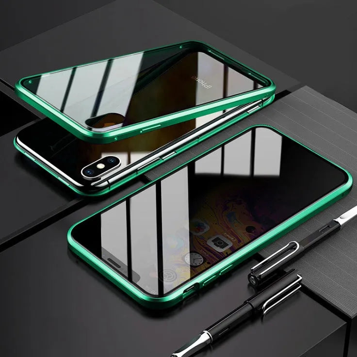 Anti-peeping magnetic clamshell phone case for Samsung Galaxy in black with privacy screen protection