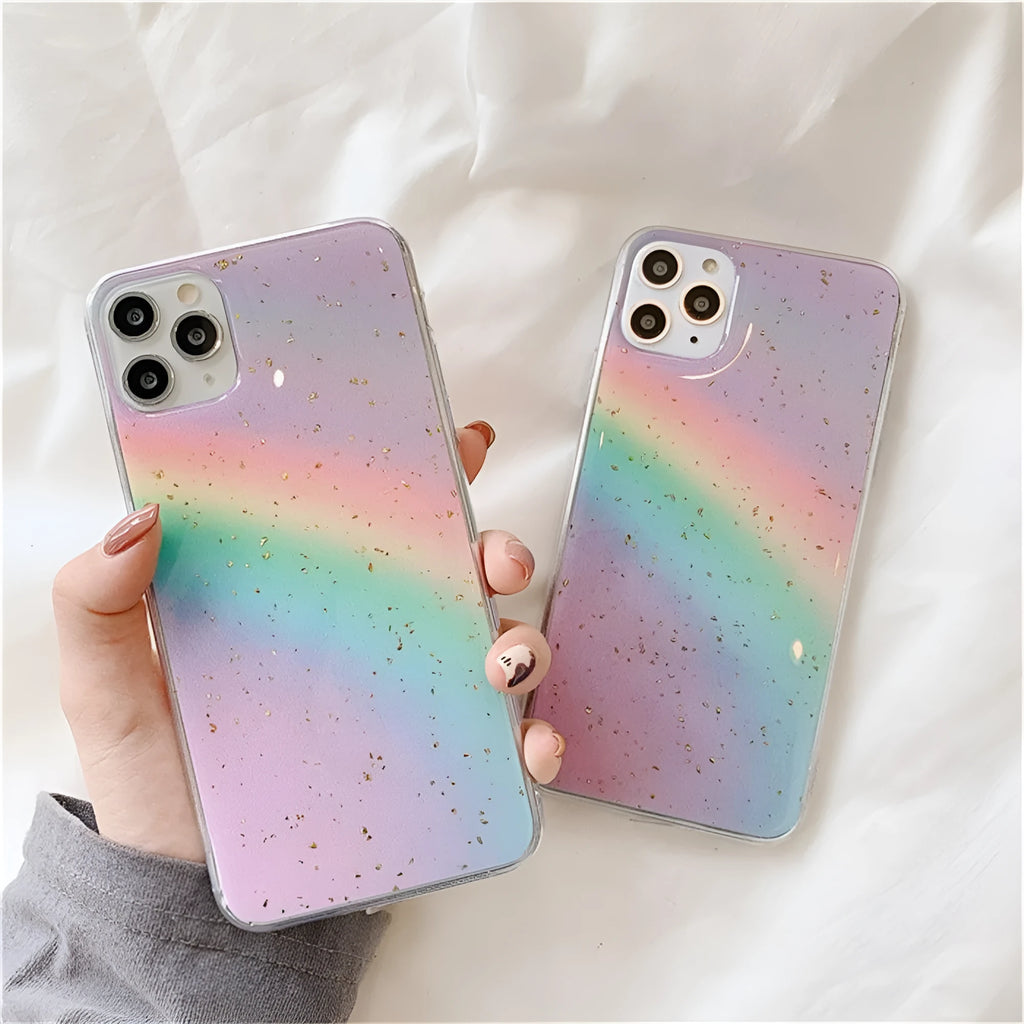 Rainbow gradient iPhone case with colourful stripes in Japanese Korean style design