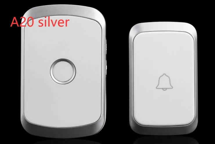Wireless doorbell system with plug-in receiver and battery transmitter showing colour options