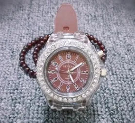 Women's LED luminous watch with round 43mm dial and coloured silicone strap