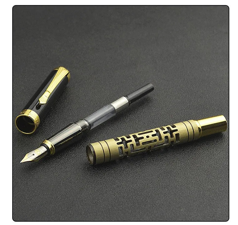 Premium metal fountain pen with iridium nib 0.7mm big tip in yellow bronze finish and black colour option