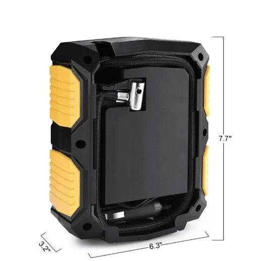 DC 12V digital tire inflator with LED display, bright light, and 3-metre cord for portable car use