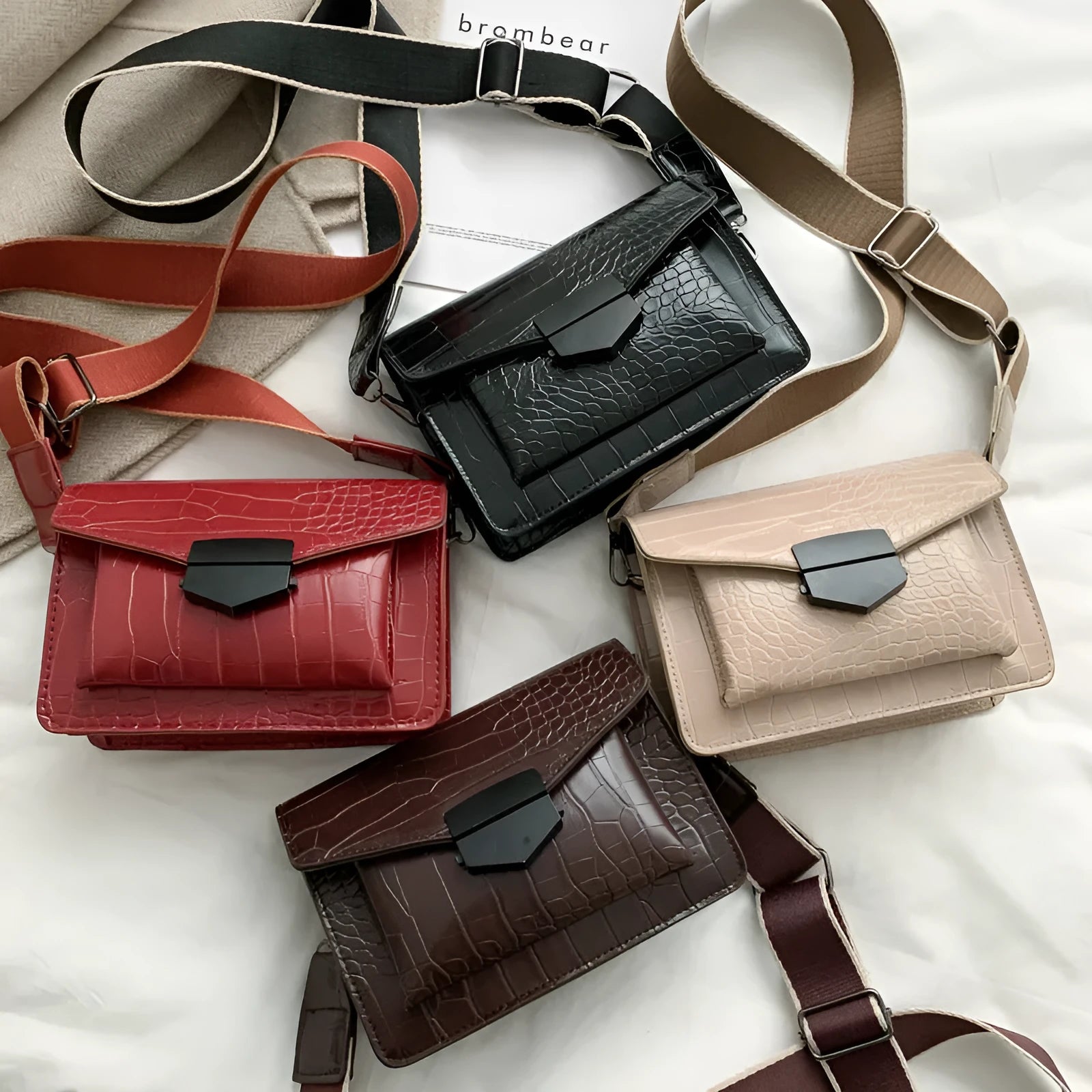 Vintage PU crossbody bag in black, shown with measurements and internal polyester lining