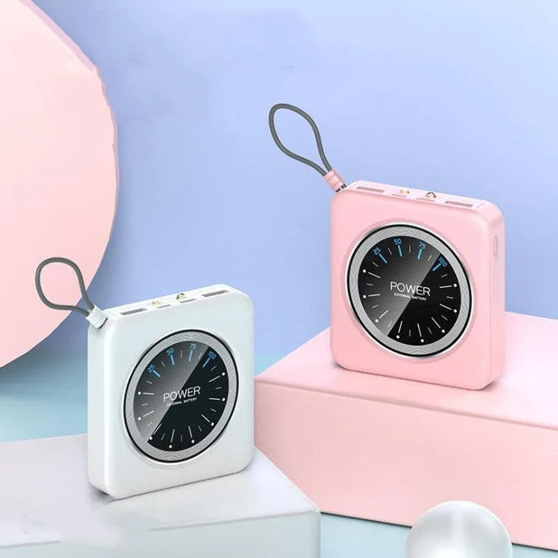 Mini clock charger portable power bank in alloy case with multiple capacity options and multi-USB port output