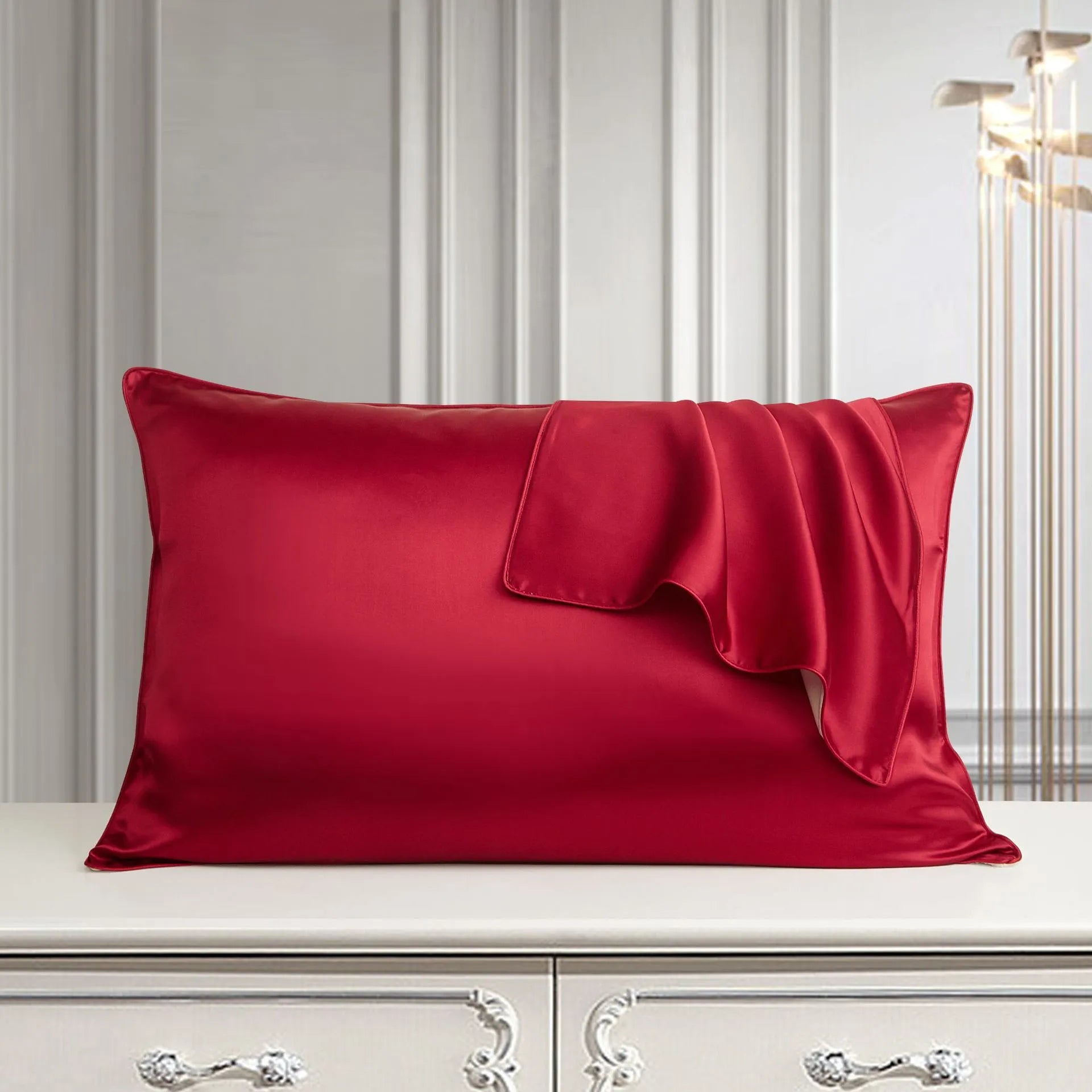 100% mulberry silk single pillowcase in 48x74cm size with inlaid rope weave, shown in Bean Paste Purple.