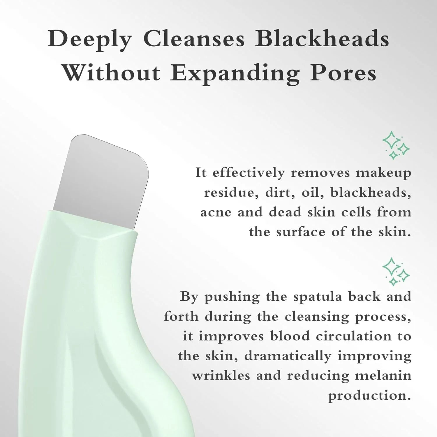 Stainless steel facial pore scraper and blackhead removal tool with a non-slip handle.