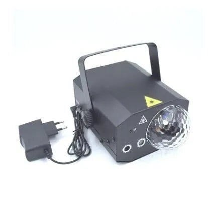 Black or white LED laser magic fan projector measuring 190x130x90mm with dual laser sources