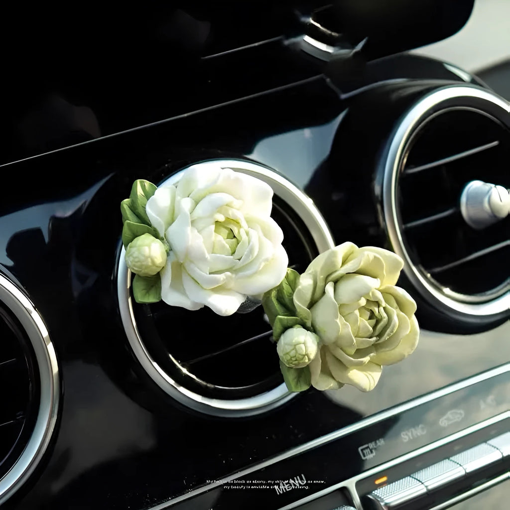 Jasmine car perfume solid gypsum vent clip freshener in beige white or fresh green with 5ml oil.